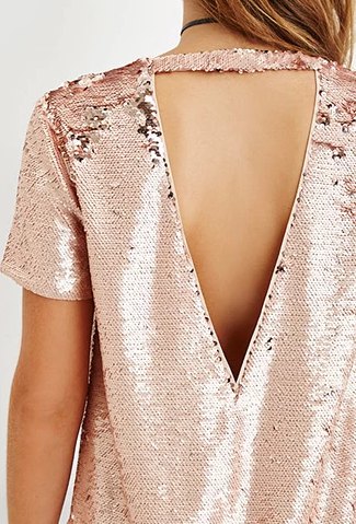 pink gold sequin low cut short sleeve shirt