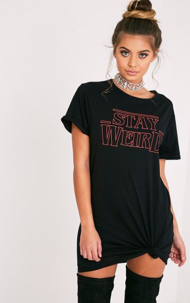 black oversized printed t-shirt as a mini dress