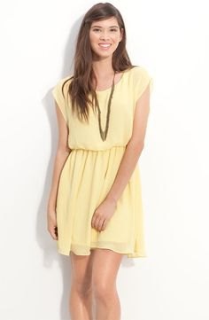 yellow sleeveless gathered waist chiffon dress