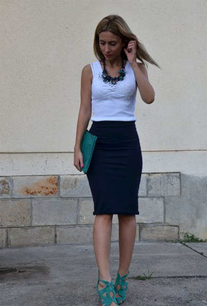 White fit top with pencil skirt