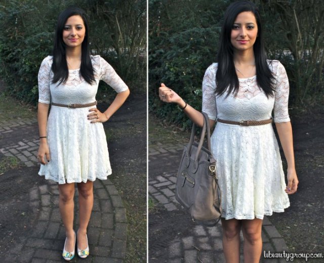 white half-length knee-length dress