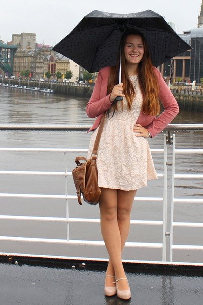 white fit and flare mini dress with pink pink cardigan