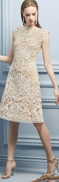 sleeveless cream midi lace dress