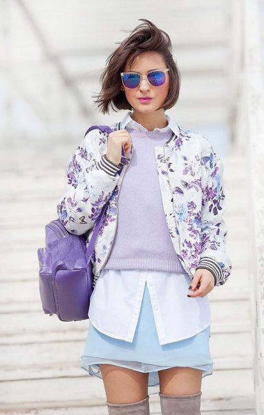 white button up shirt and floral printed cotton jacket