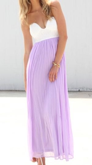 white and lavender color block sweetheart neckline pleated chiffon dress