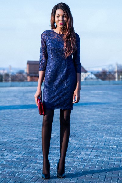 half-heated mini dress with black socks and navy heels