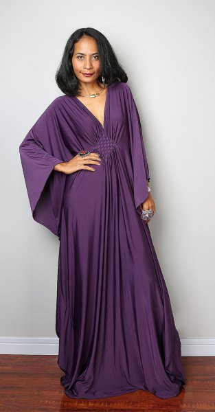 batwing at sleeve purple dress