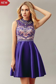 silver and purple half flower embroidered cocktail dress