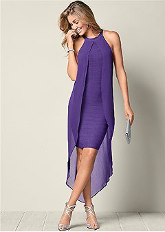 two layers layer purple maxi shift chiffon dress