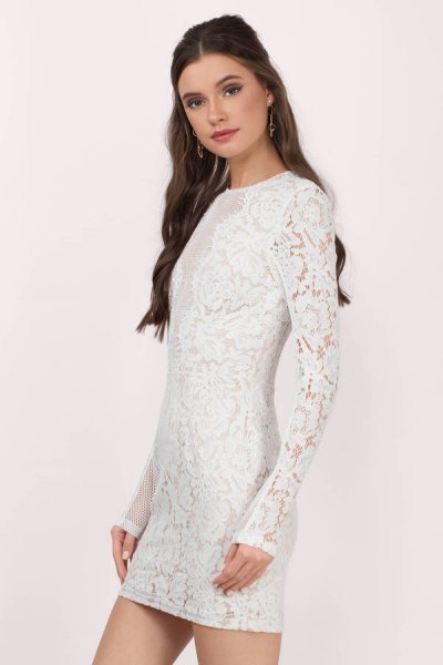 white long sleeve lace mini dress
