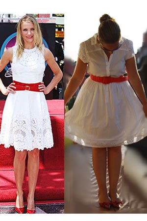 white sleeveless lace midi puffy dress with red leather belt
