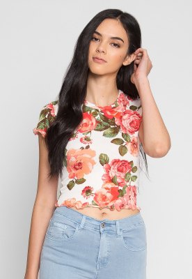 white and blush pink floral printed cropped t-shirt with light blue jeans