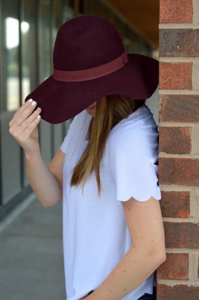 sky blue combed shirt with black floppy hat