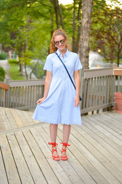 light blue peeled sleeve and dress at the bottom