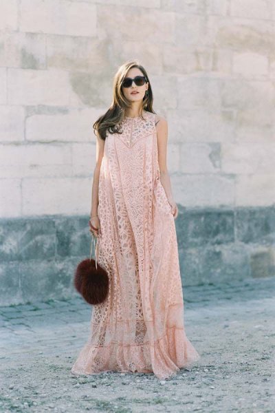 blush lace extended floor length dress