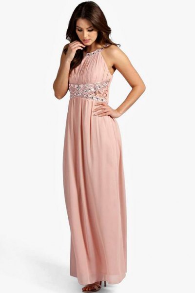 blush maxi dress with silver sequin details