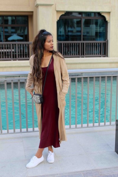 crepe maxi cardigan with black long-growth dress
