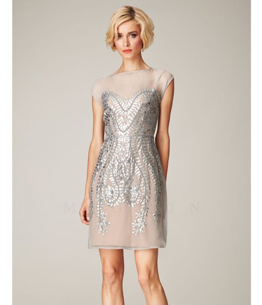 silver chiffon and sequin mini gatsby dress