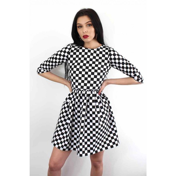 half-heated checkered fit and flare mini dress