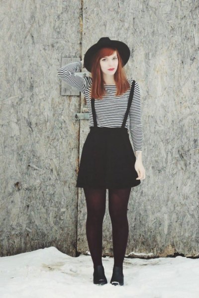 mini skater skirt with black and white striped long sleeve t-shirt