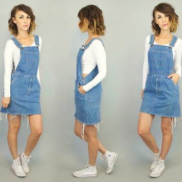 white cropped shape matching sweater with blue denim braces dress