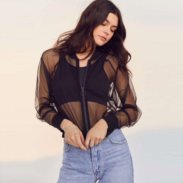black mesh jacket with cropped tank top