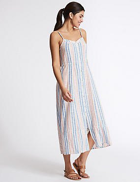 multicolored vertical striped maxi-extended dress