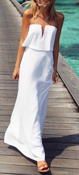 white faux two piece long summer dress