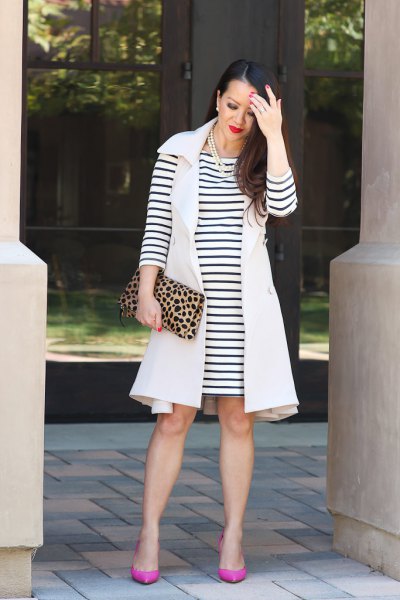 sleeveless gown with black and white striped long sleeve dress
