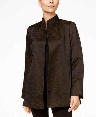 black silk jacket with high collar with t-shirt and slim jeans