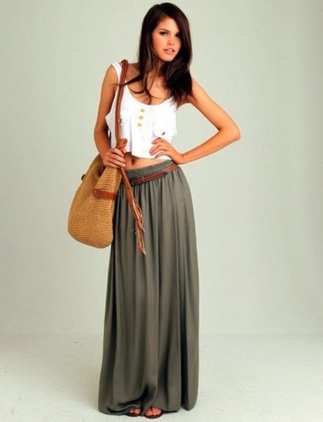 white western crop with green floor length skirt