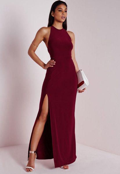 burgundy halter high dress for evening dress