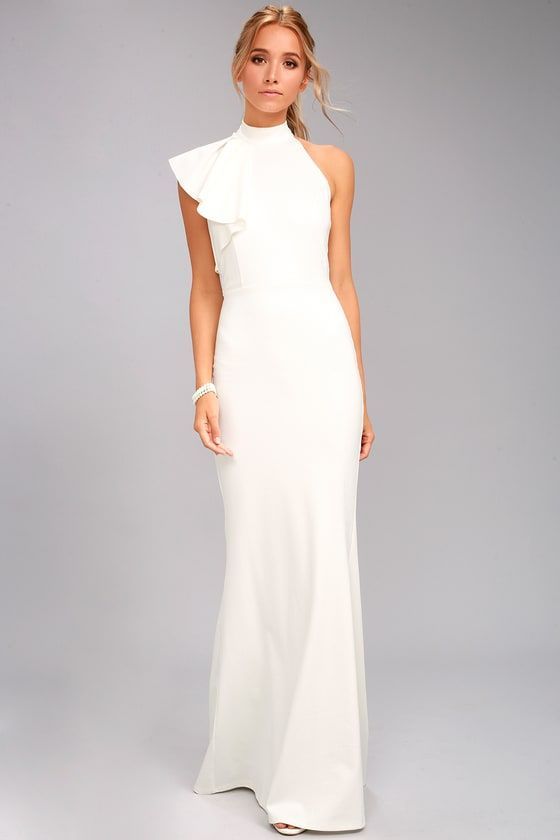 one shoulder maxi dress white elegance