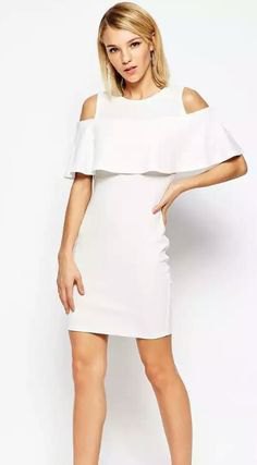 white cold shoulder ruffle mini dress