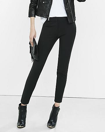 black skinny dress pants with leather jacket