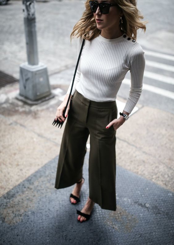 cropped wide leg trousers olive