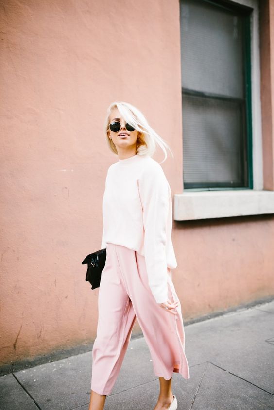 cropped wide leg trousers soft pink