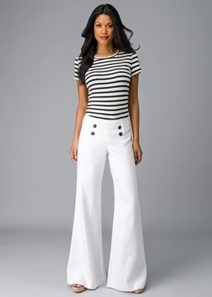 white flared sailor pants with striped t-shirt