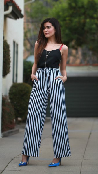 tights with black and white striped pants with high waist