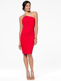 red bodycon midi dress with simple silver strap