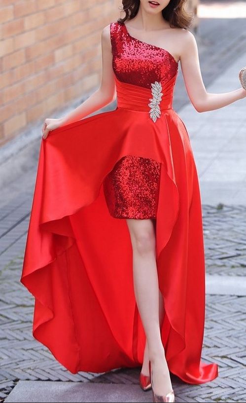 high low prom dress red sequin