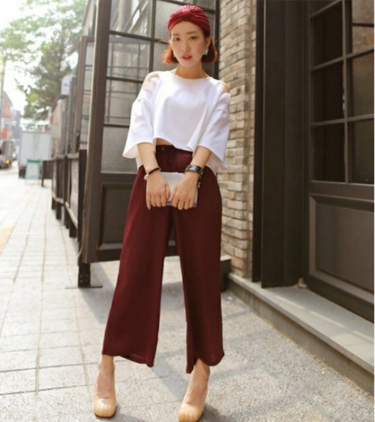 white wide sleeve crop with cotton trousers