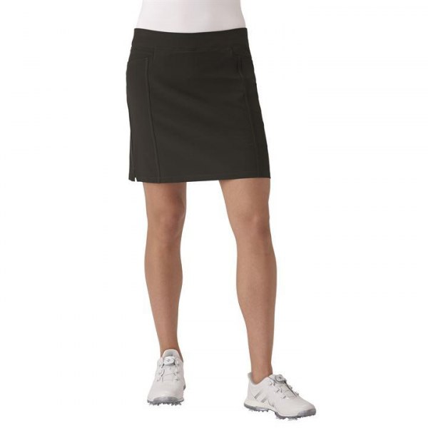 whitish tee with black skirt