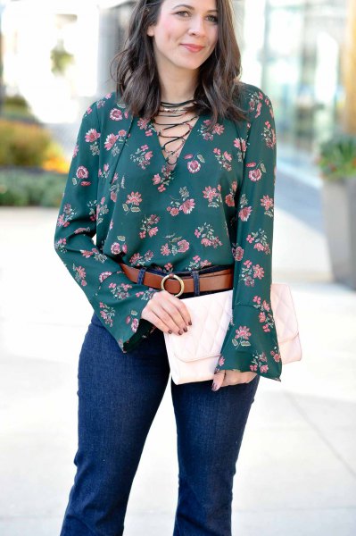 dark teal lace watch sleeveless blouse with jeans