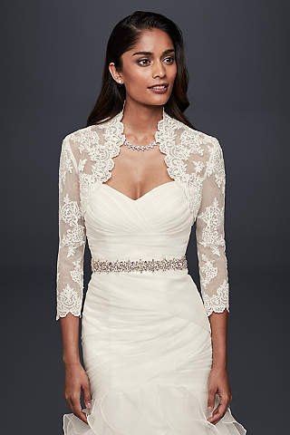 best white sweetheart neckline wedding dress with lace shawl