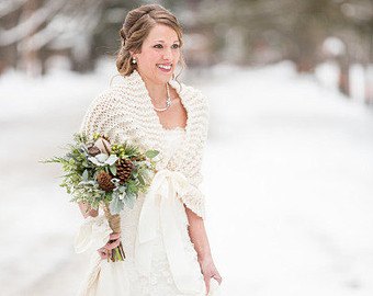 best white knitted cape with wedding dress
