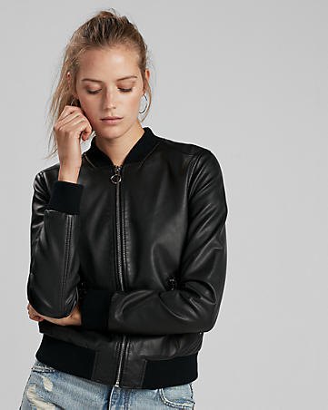 zipper with cotton jacket in black leather with ripped boyfriends