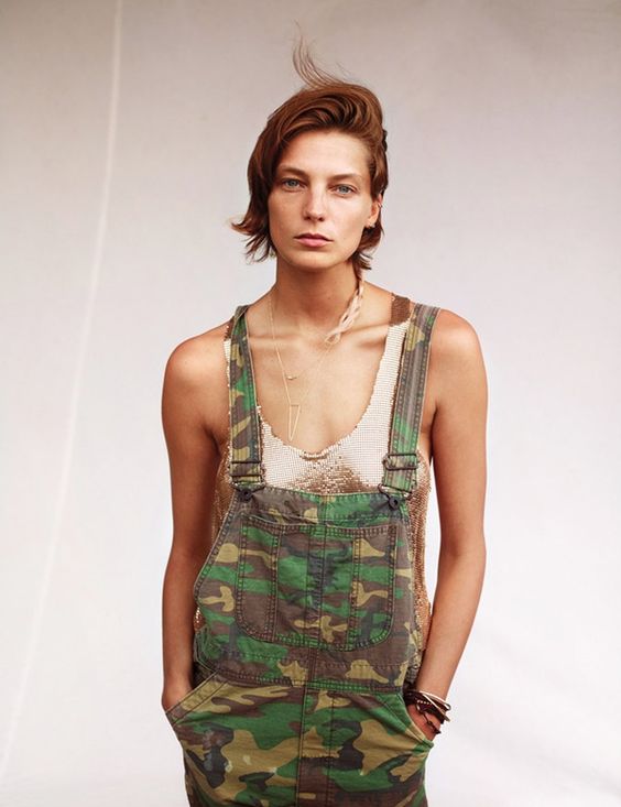 camo overalls knit top