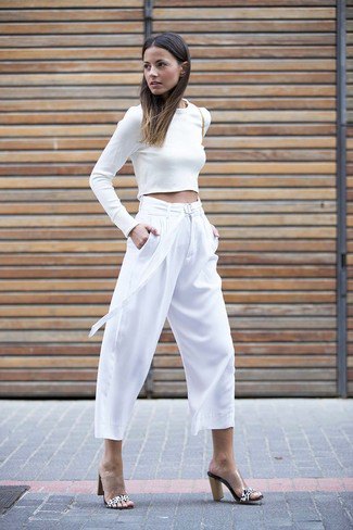 white long sleeve shape crop with culottes
