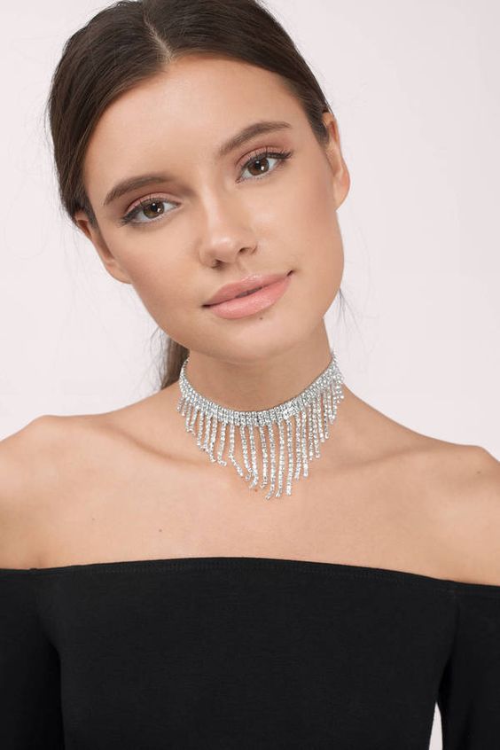 silver choker necklace cocktail dress